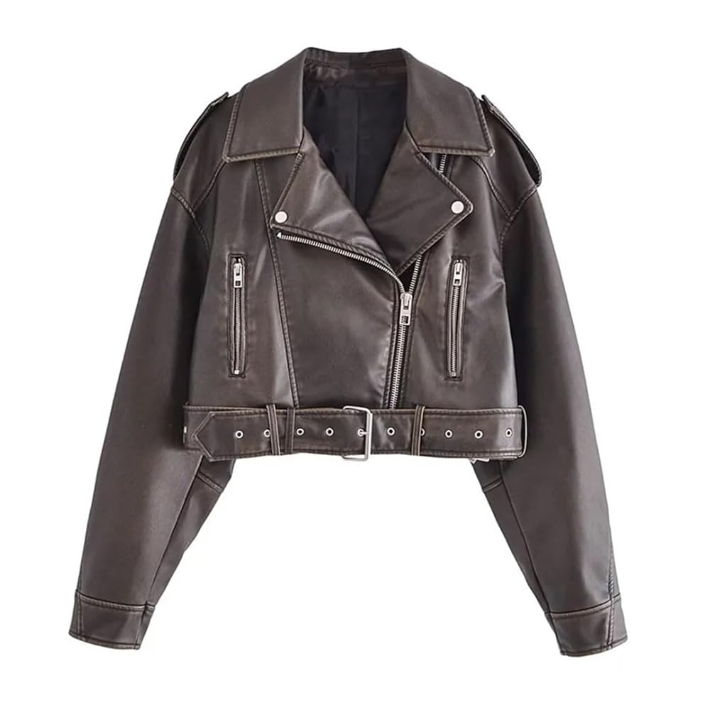 ジャケット・アウター Eaphi big collar leather short jacket Women Imitation Leather Jacket Asymmetrical Zipper Short